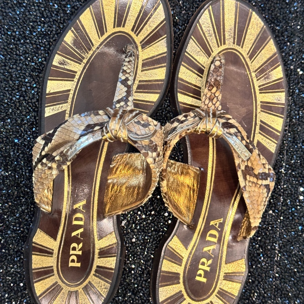 Prada Women's Gold and Brown Sandals - Picture 11 of 17